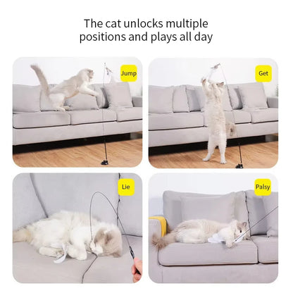 Interactive Cat Toy Handfree Cat Stick Kitten Playing Teaser Wand Toy Suction Cup Feather Wand Pet Supplies Simulation Feather