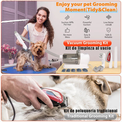 MicroData 2.5L Pet Multifunctional Grooming and Pet Vacuum Kit with Electric Push Combs and Brushes Suitable for Cats&Dogs