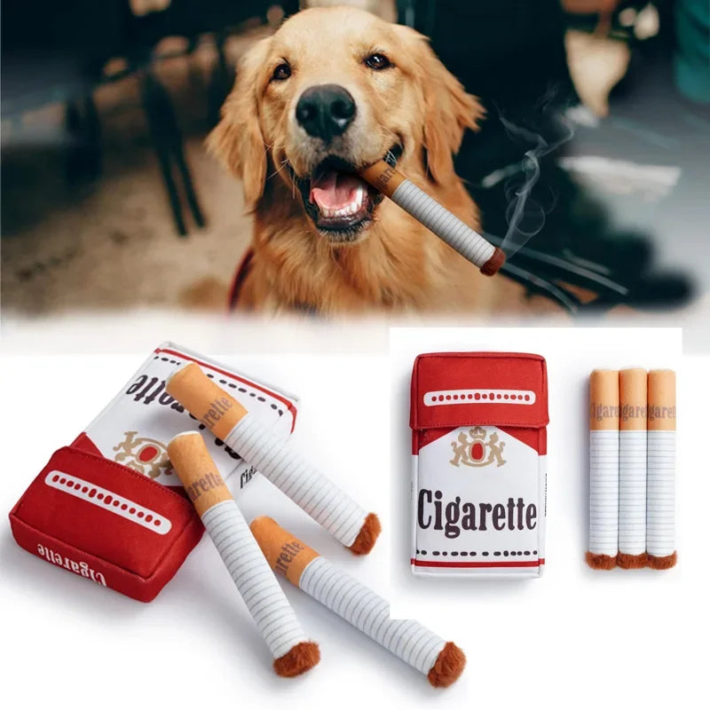 Creative Cigarette Interactive Dog Toy  Funny Plush Squeaky Chew Toy for Teeth Cleaning & Stress Relief