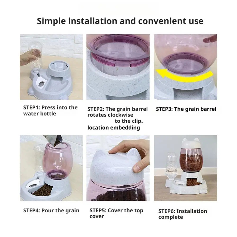Cat bowl automatic feeder Automatic Dog Feeder Dog Cat Food Bowl With Water Fountain Large Capacity Pet Food Storage Dispenser ﻿