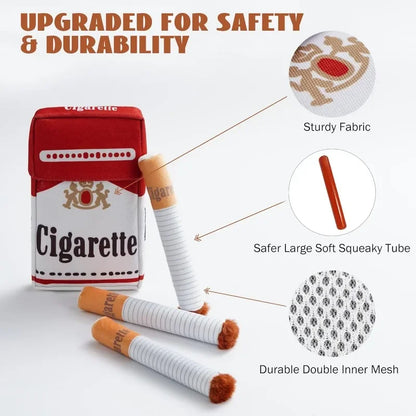 Creative Cigarette Interactive Dog Toy  Funny Plush Squeaky Chew Toy for Teeth Cleaning & Stress Relief