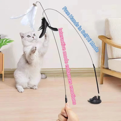 Interactive Cat Toy Handfree Cat Stick Kitten Playing Teaser Wand Toy Suction Cup Feather Wand Pet Supplies Simulation Feather