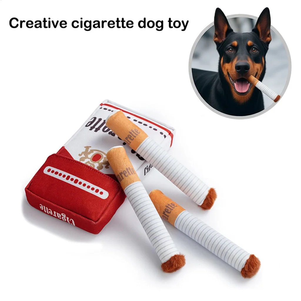 Creative Cigarette Interactive Dog Toy  Funny Plush Squeaky Chew Toy for Teeth Cleaning & Stress Relief