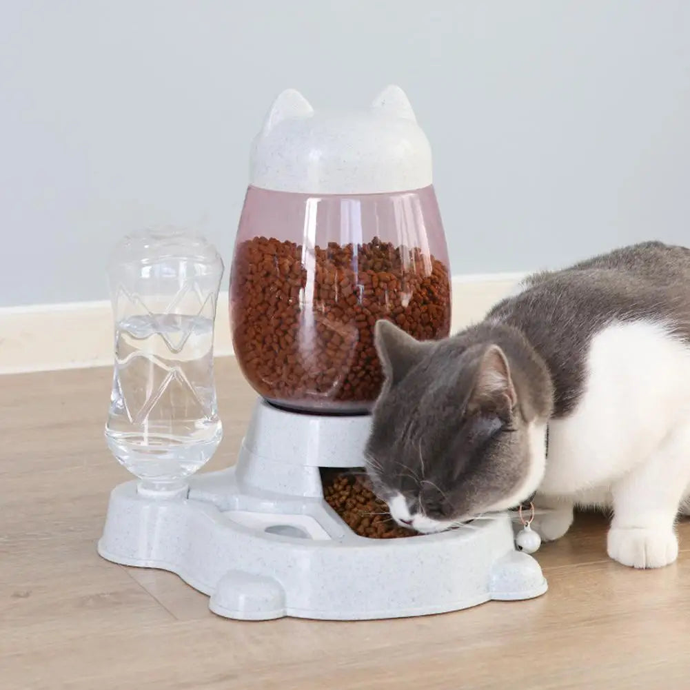 Cat bowl automatic feeder Automatic Dog Feeder Dog Cat Food Bowl With Water Fountain Large Capacity Pet Food Storage Dispenser ﻿